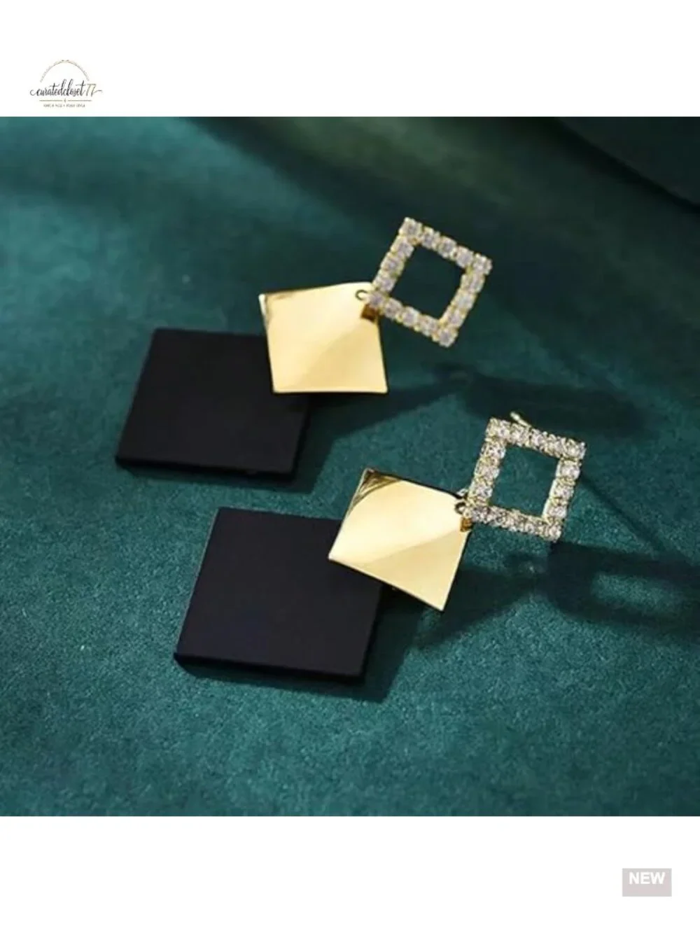 Geometric Square Dangle Earrings, Statement Minimalist Rhinestone Earrings,